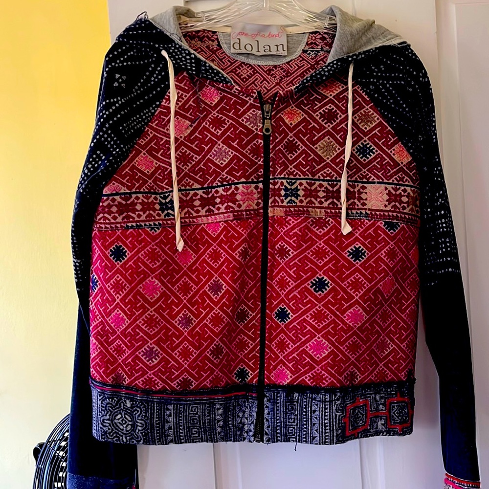 dolan Red and Navy Patterned Zip Hoodie